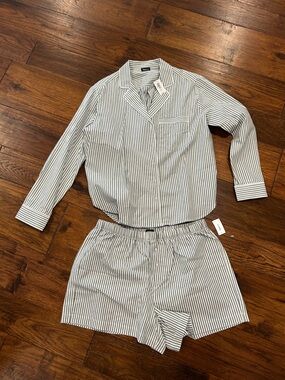 Gap body poplin green stripe pajama set NWT